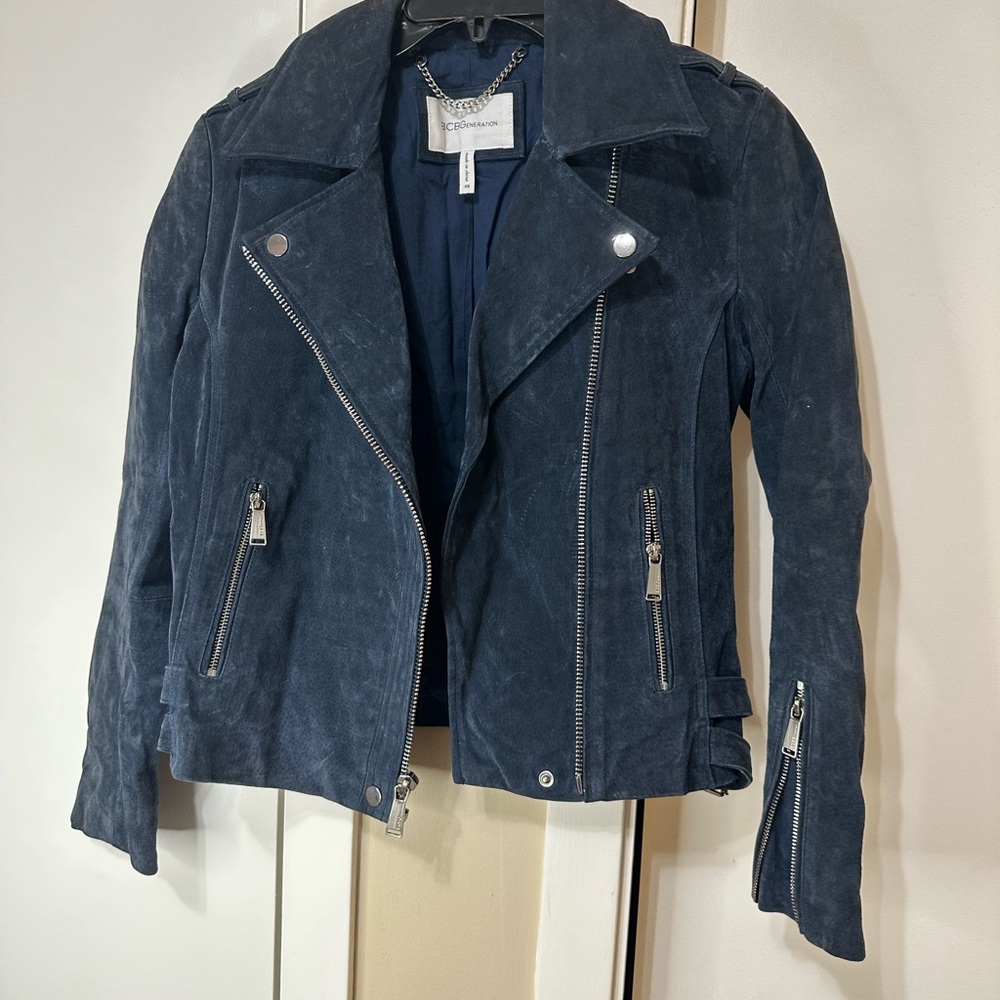 BCBGeneration Navy Velvet Blazer with Chain Accent